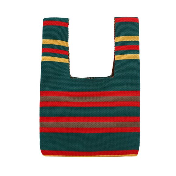 Wrist Tote Bag- 100% Polyester- Green Red Tan Stripped -Winter/Fall Colors - NWT - Picture 3 of 5
